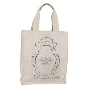 CHANEL Cruise line Miami Tote Bag Canvas Beige CC Auth 148315